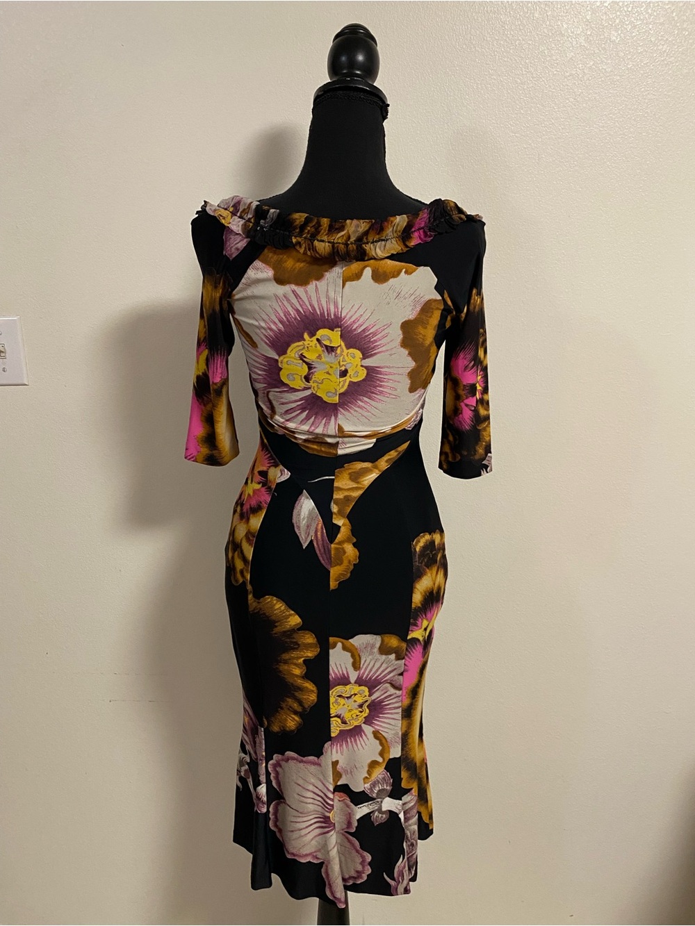 Roberto Cavalli Dress Women Size 6/42/Small Black Floral Midi Dress Vintage Y2K - Picture 10 of 16